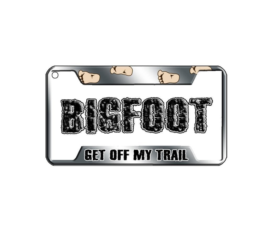 Bigfoot License Tag Acrylic Magnet White Background Sasquatch Outpost